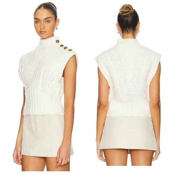 NEW Veronica Beard Holton Cable Knit Wool Sleeveless Vest White Size: Small - Picture 1 of 7